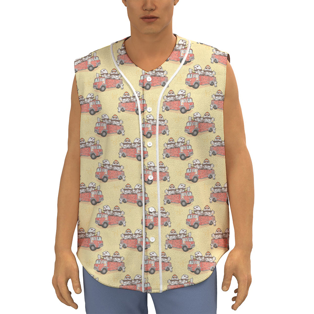 Panda Firefighter And Cat Pattern Print Sleeveless Baseball Jersey