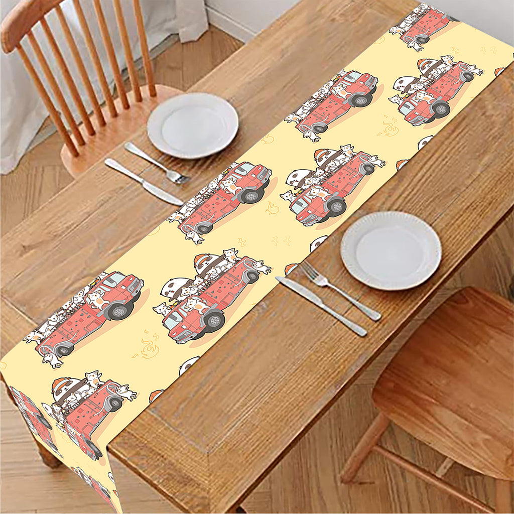 Panda Firefighter And Cat Pattern Print Table Runner