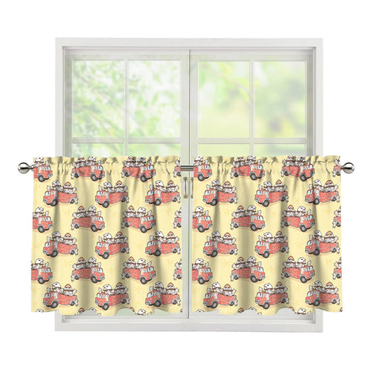 Panda Firefighter And Cat Pattern Print Tier Curtains