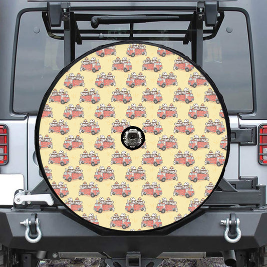 Panda Firefighter And Cat Pattern Print Tire Cover With Camera Hole