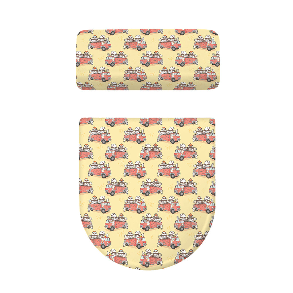 Panda Firefighter And Cat Pattern Print Toilet Lid And Tank Cover Set