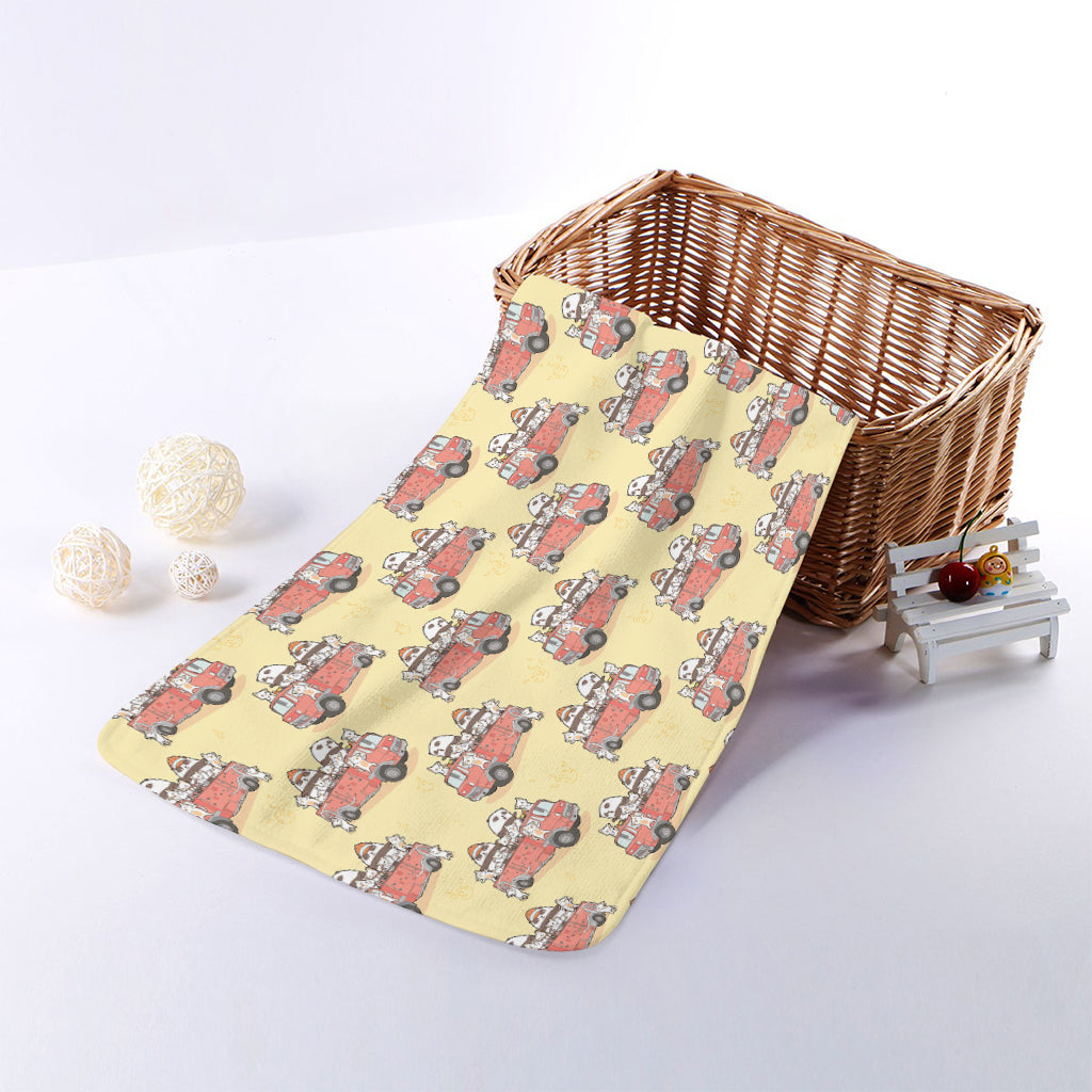 Panda Firefighter And Cat Pattern Print Towel