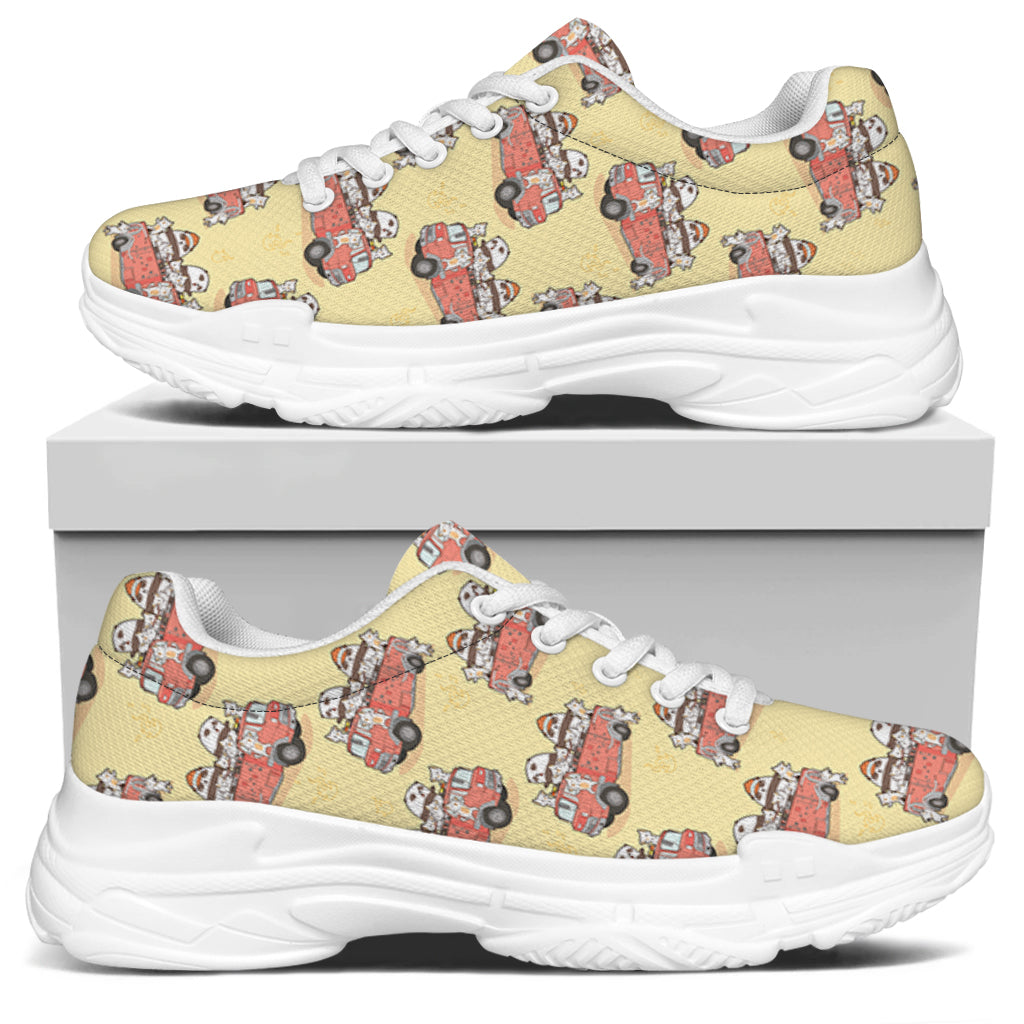 Panda Firefighter And Cat Pattern Print White Chunky Shoes