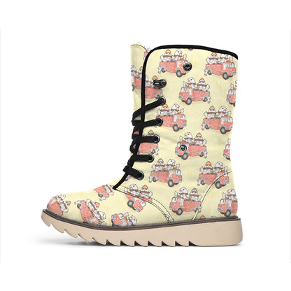Panda Firefighter And Cat Pattern Print Winter Boots
