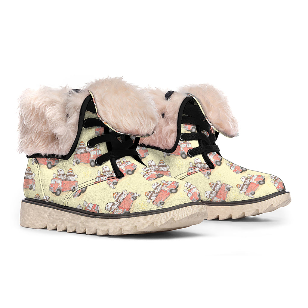 Panda Firefighter And Cat Pattern Print Winter Boots