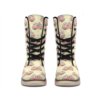 Panda Firefighter And Cat Pattern Print Winter Boots