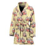 Panda Firefighter And Cat Pattern Print Women's Bathrobe