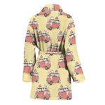 Panda Firefighter And Cat Pattern Print Women's Bathrobe