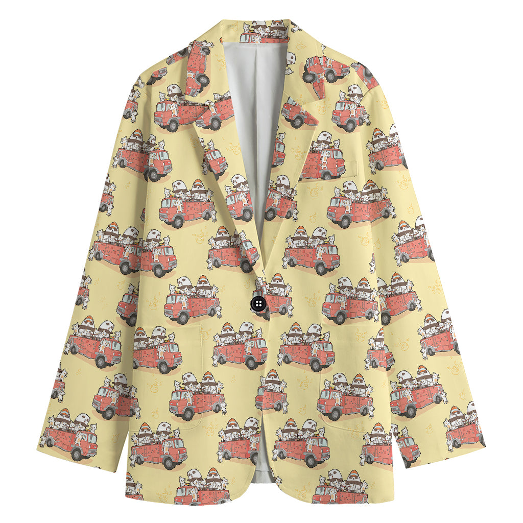 Panda Firefighter And Cat Pattern Print Women's Blazer