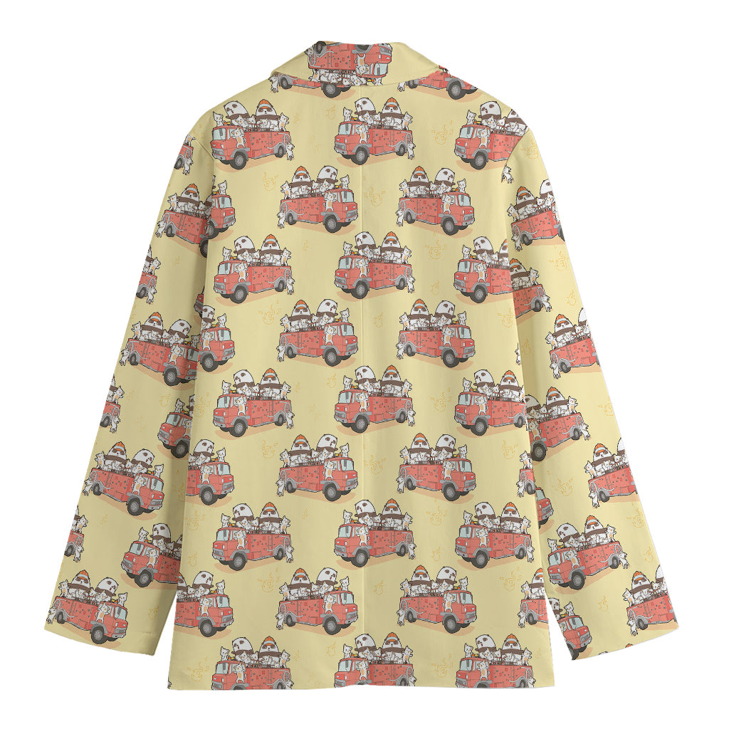 Panda Firefighter And Cat Pattern Print Women's Blazer