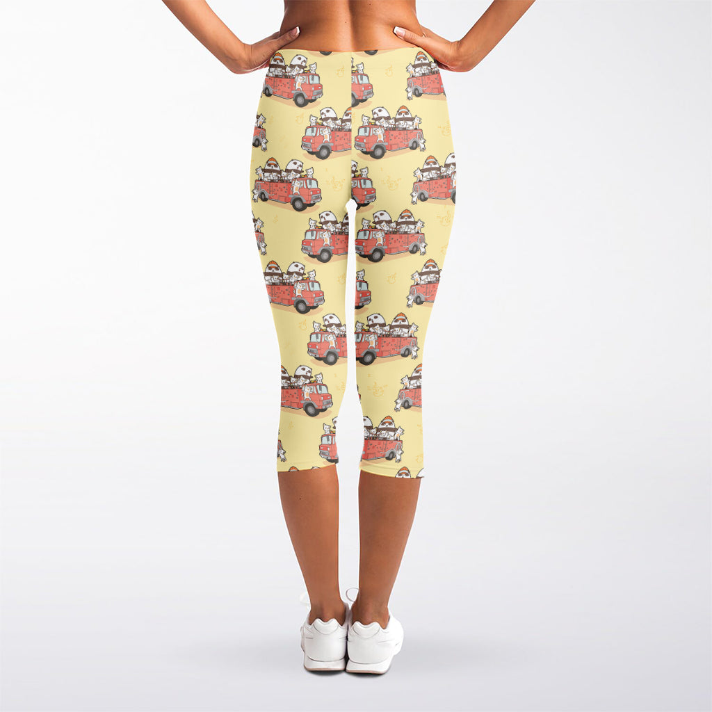 Panda Firefighter And Cat Pattern Print Women's Capri Leggings