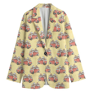 Panda Firefighter And Cat Pattern Print Women's Cotton Blazer