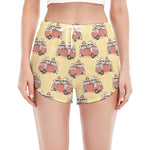 Panda Firefighter And Cat Pattern Print Women's Split Running Shorts