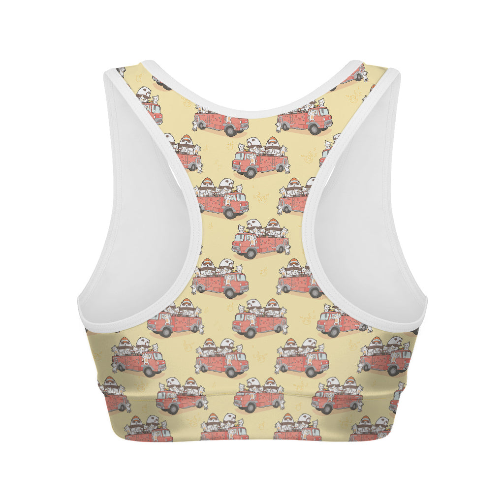 Panda Firefighter And Cat Pattern Print Women's Sports Bra