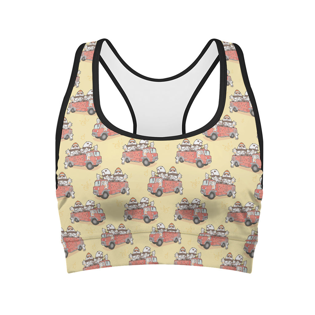 Panda Firefighter And Cat Pattern Print Women's Sports Bra
