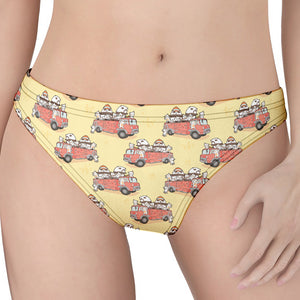 Panda Firefighter And Cat Pattern Print Women's Thong