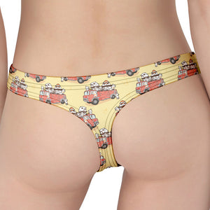 Panda Firefighter And Cat Pattern Print Women's Thong