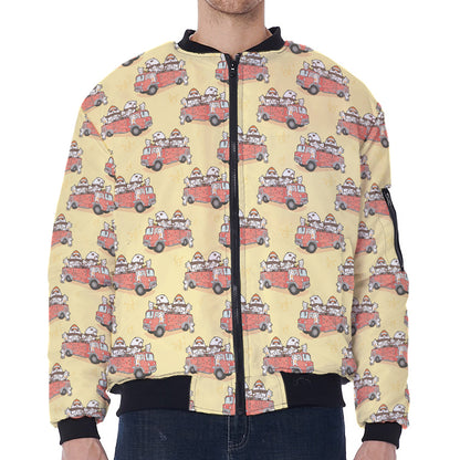 Panda Firefighter And Cat Pattern Print Zip Sleeve Bomber Jacket