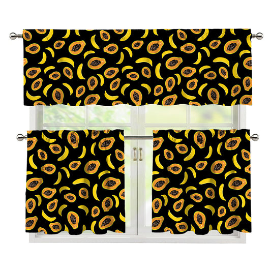 Papaya And Banana Pattern Print 3 Piece Kitchen Curtains