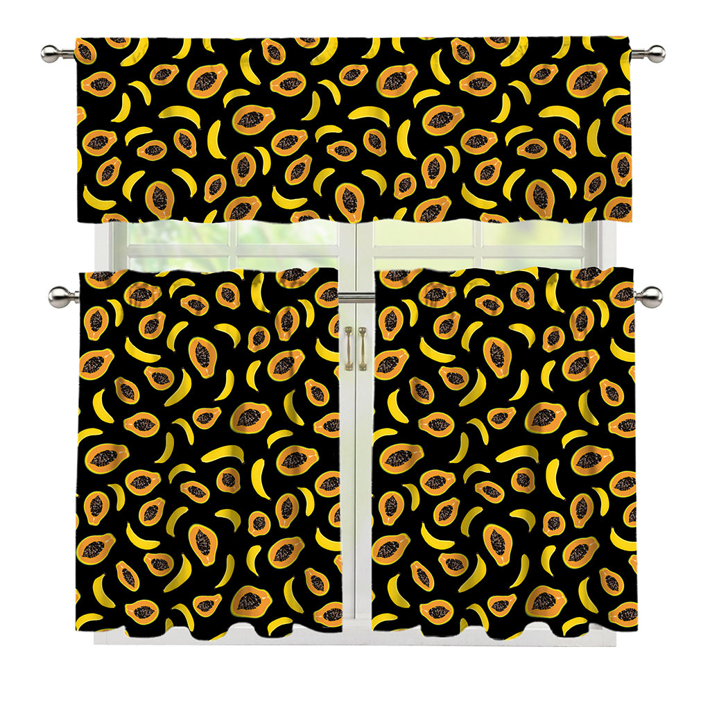Papaya And Banana Pattern Print 3 Piece Kitchen Curtains