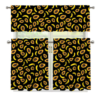 Papaya And Banana Pattern Print 3 Piece Kitchen Curtains