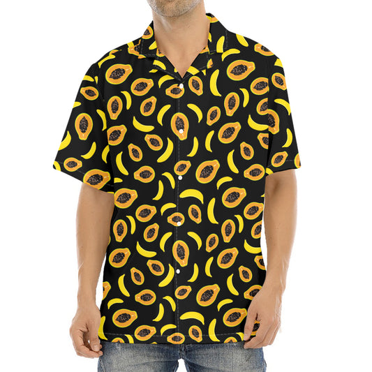 Papaya And Banana Pattern Print Aloha Shirt