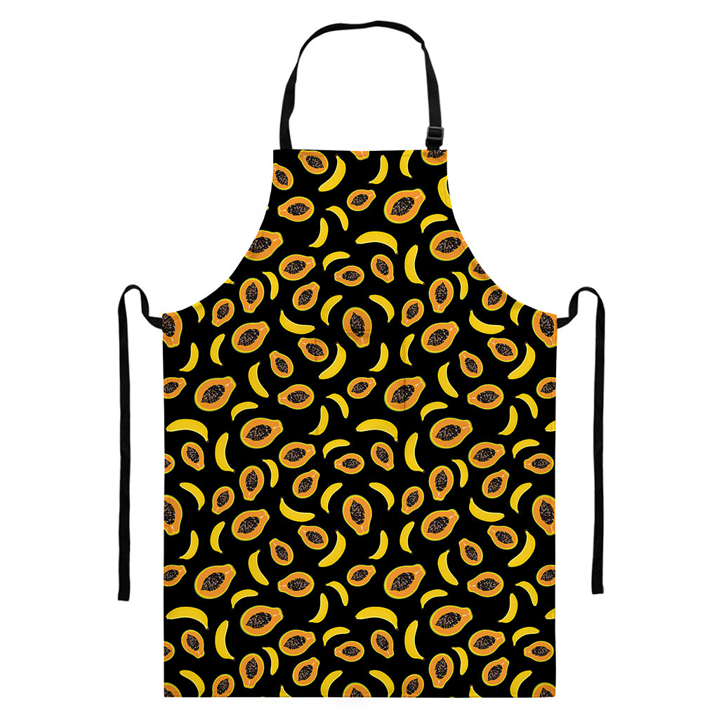 Papaya And Banana Pattern Print Bib Apron With Pocket