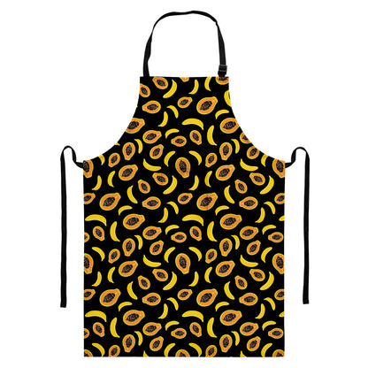 Papaya And Banana Pattern Print Bib Apron With Pocket