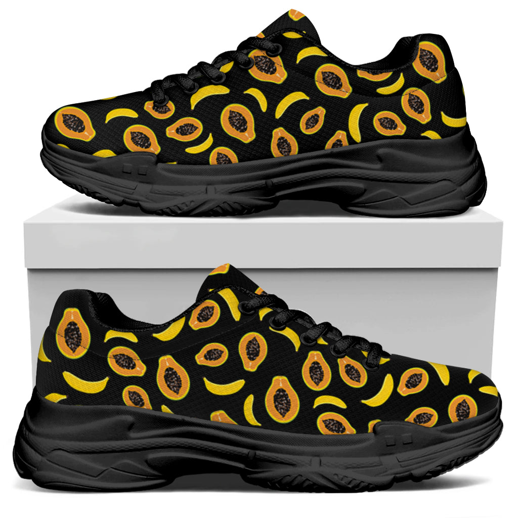 Papaya And Banana Pattern Print Black Chunky Shoes