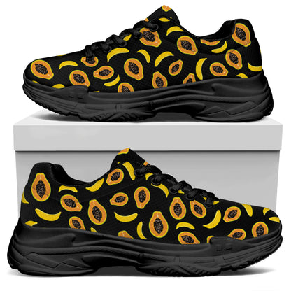 Papaya And Banana Pattern Print Black Chunky Shoes