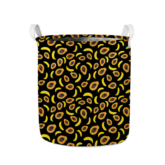 Papaya And Banana Pattern Print Collapsible Laundry Basket