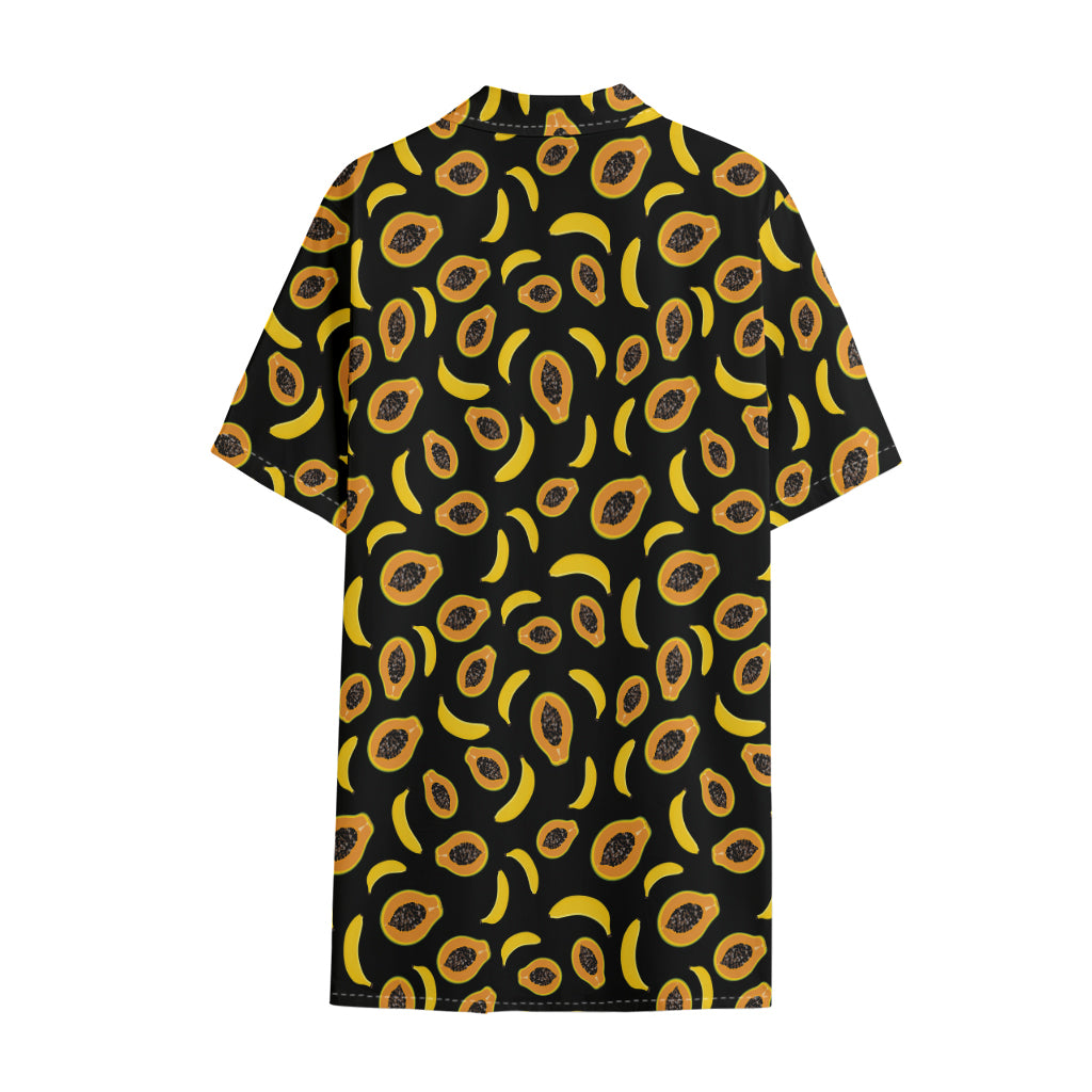 Papaya And Banana Pattern Print Cotton Hawaiian Shirt
