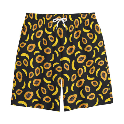 Papaya And Banana Pattern Print Cotton Shorts