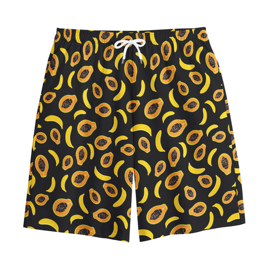 Papaya And Banana Pattern Print Cotton Shorts