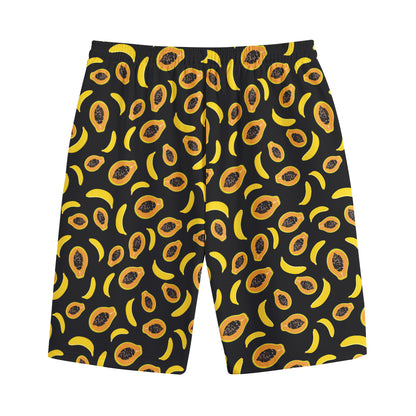 Papaya And Banana Pattern Print Cotton Shorts