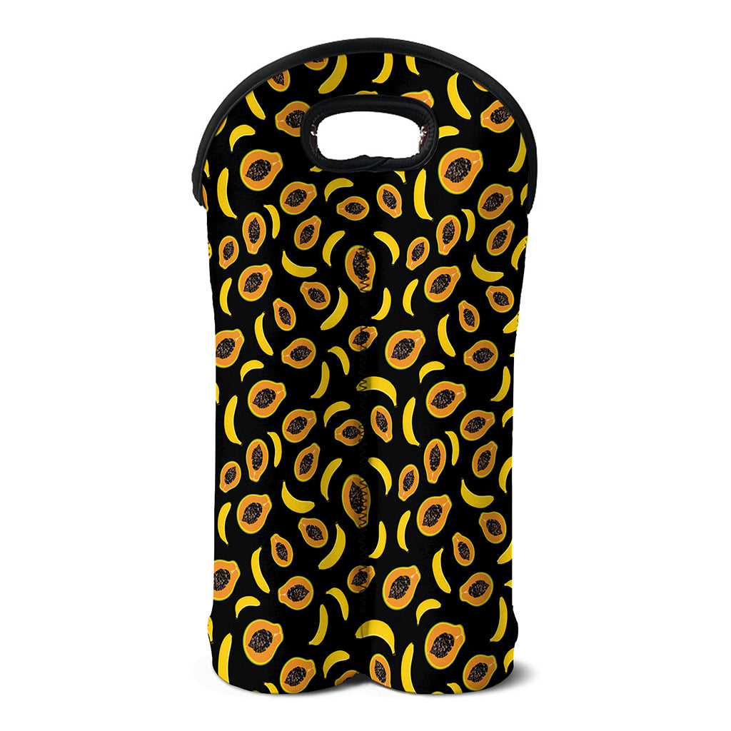 Papaya And Banana Pattern Print Double Neoprene Wine Tote