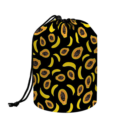 Papaya And Banana Pattern Print Drawstring Makeup Bag