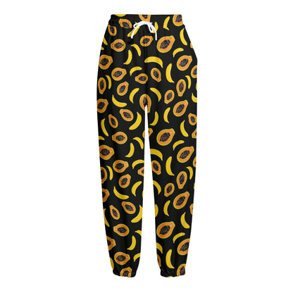 Papaya And Banana Pattern Print Fleece Lined Knit Pants