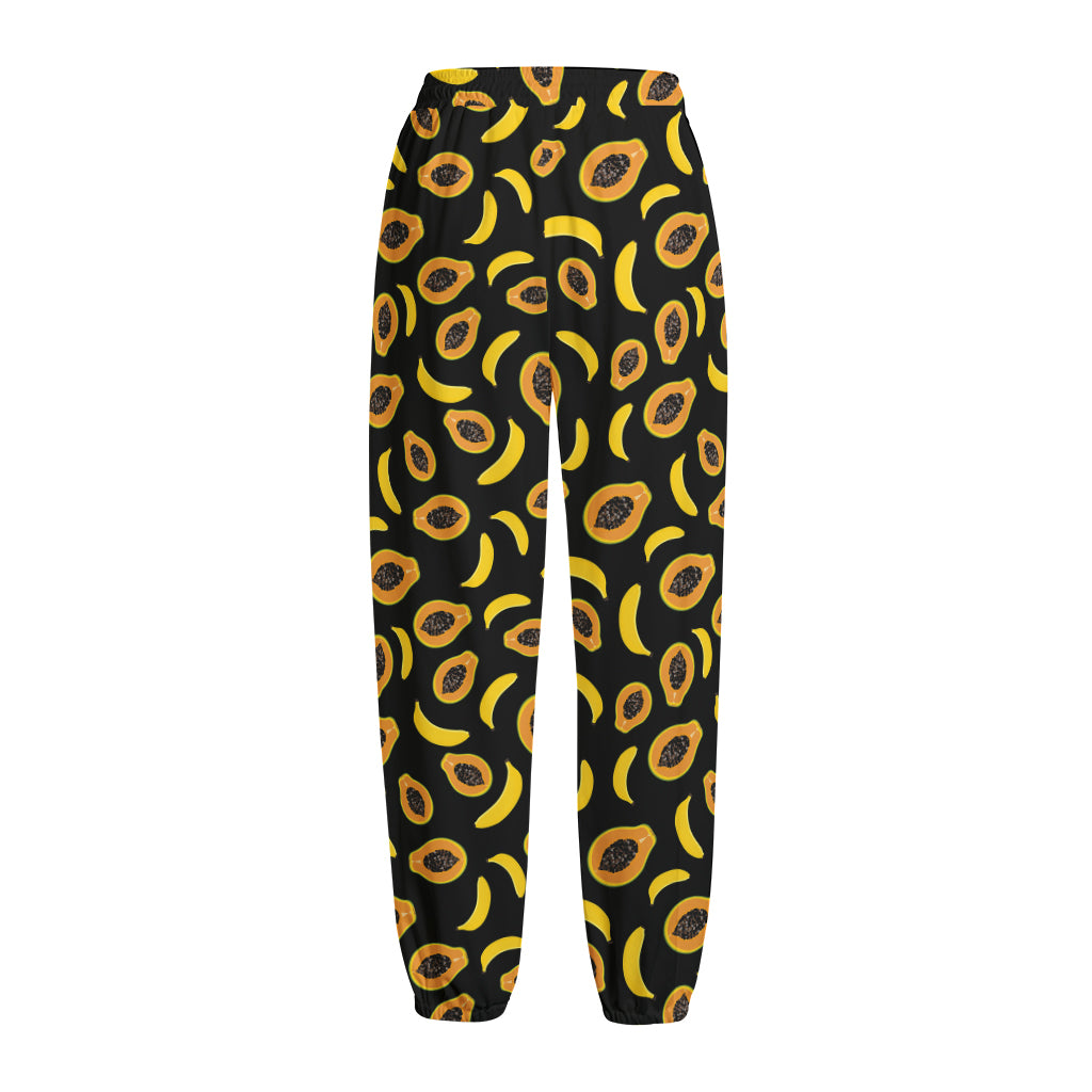 Papaya And Banana Pattern Print Fleece Lined Knit Pants
