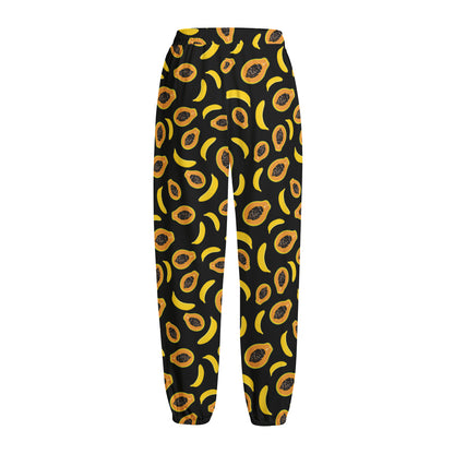 Papaya And Banana Pattern Print Fleece Lined Knit Pants