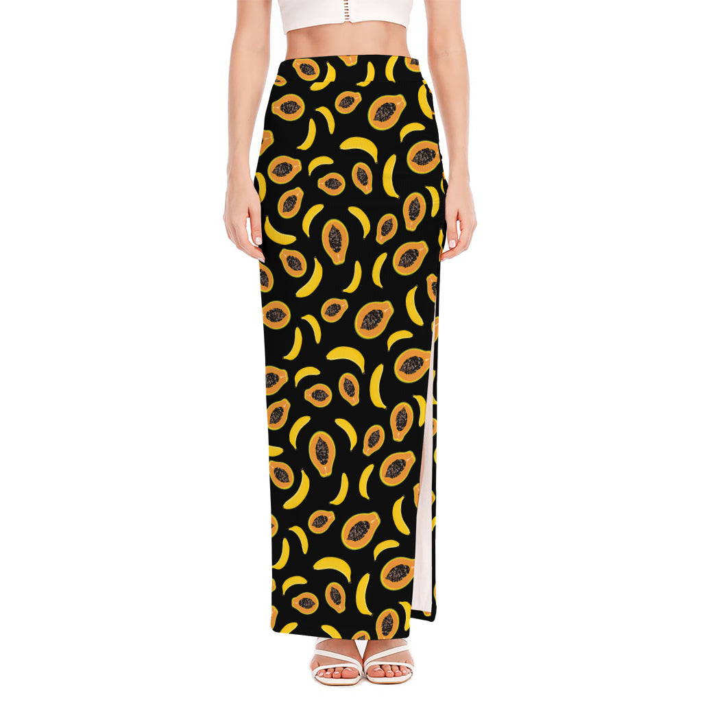 Papaya And Banana Pattern Print High Slit Maxi Skirt