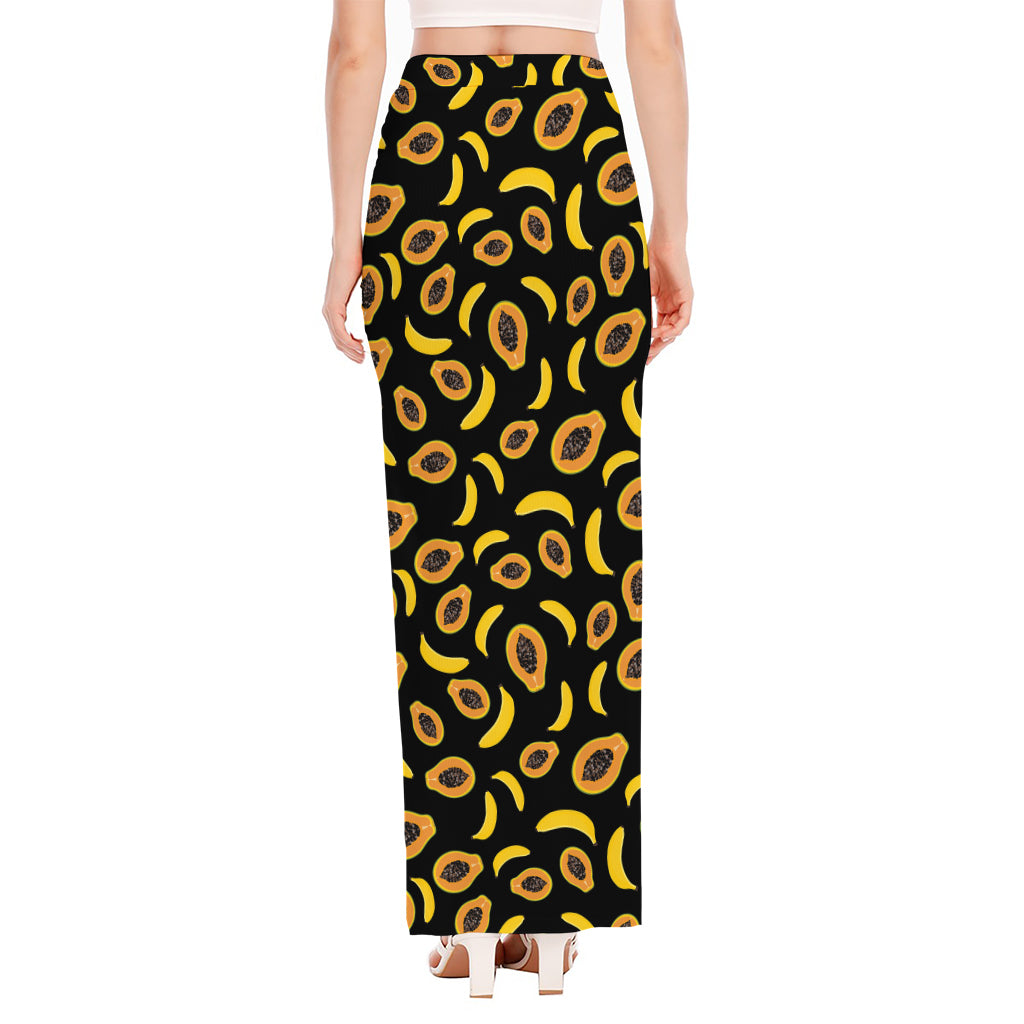 Papaya And Banana Pattern Print High Slit Maxi Skirt