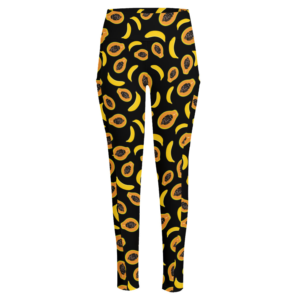 Papaya And Banana Pattern Print High-Waisted Pocket Leggings