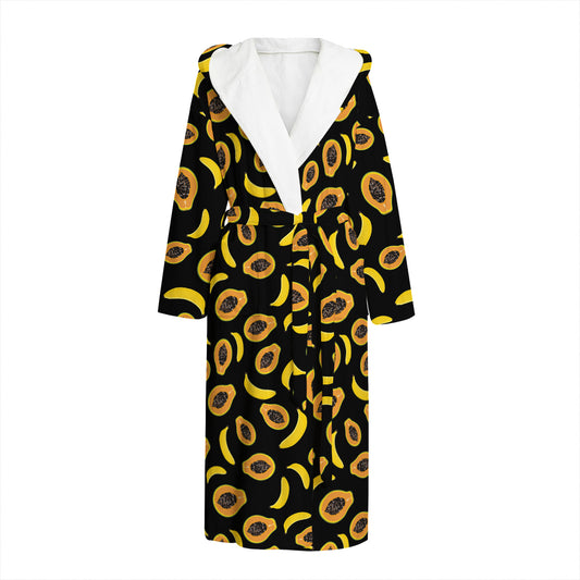 Papaya And Banana Pattern Print Hooded Bathrobe