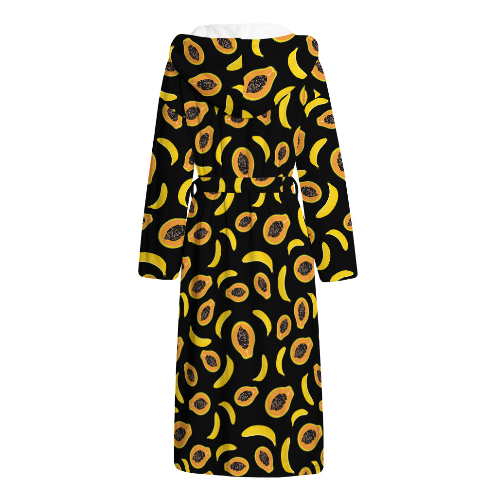 Papaya And Banana Pattern Print Hooded Bathrobe