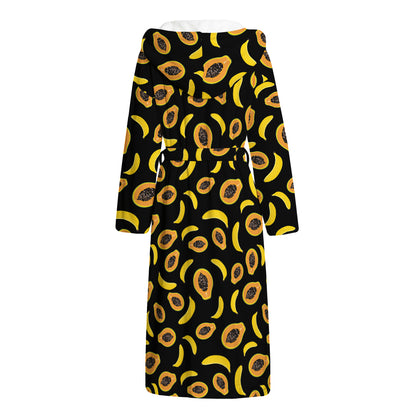 Papaya And Banana Pattern Print Hooded Bathrobe