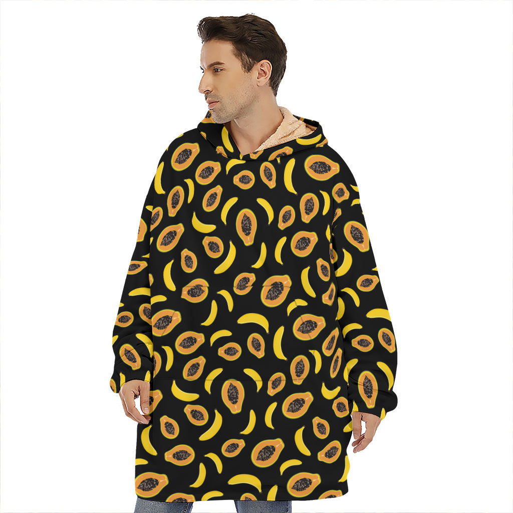 Papaya And Banana Pattern Print Hoodie Blanket