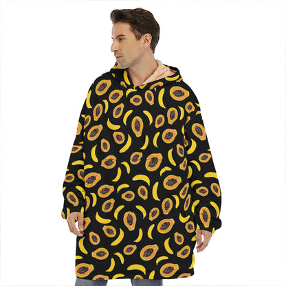 Papaya And Banana Pattern Print Hoodie Blanket