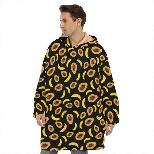 Papaya And Banana Pattern Print Hoodie Blanket