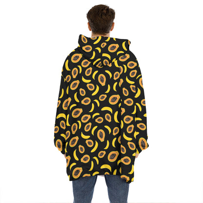 Papaya And Banana Pattern Print Hoodie Blanket